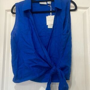 Royal blue crossed front knotted shirt - Size L - brand new with tag